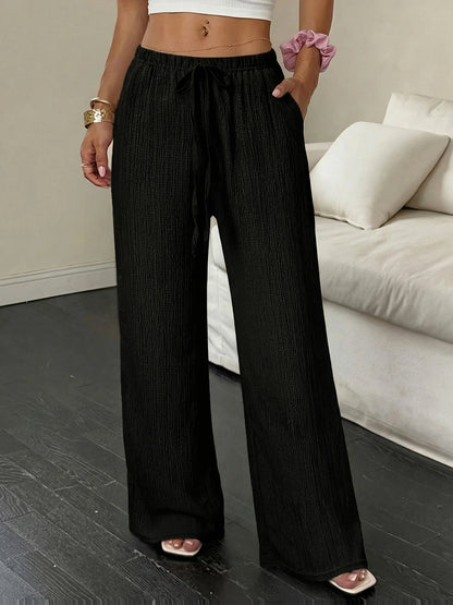 Eleganti Pantaloni Casual da Donna a Gamba Larga in Tinta Unita Versatili