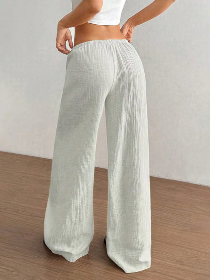 Eleganti Pantaloni Casual da Donna a Gamba Larga in Tinta Unita Versatili