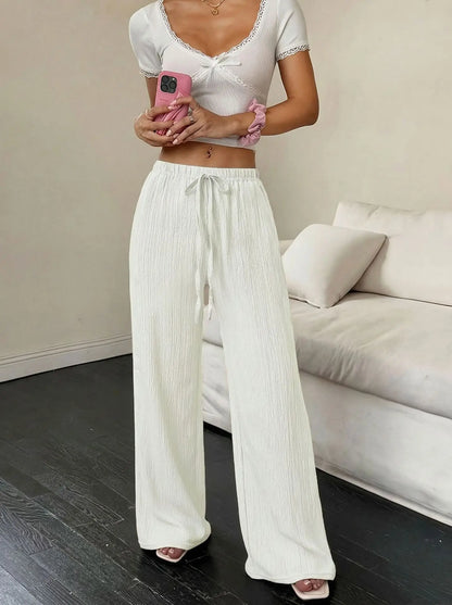 Eleganti Pantaloni Casual da Donna a Gamba Larga in Tinta Unita Versatili