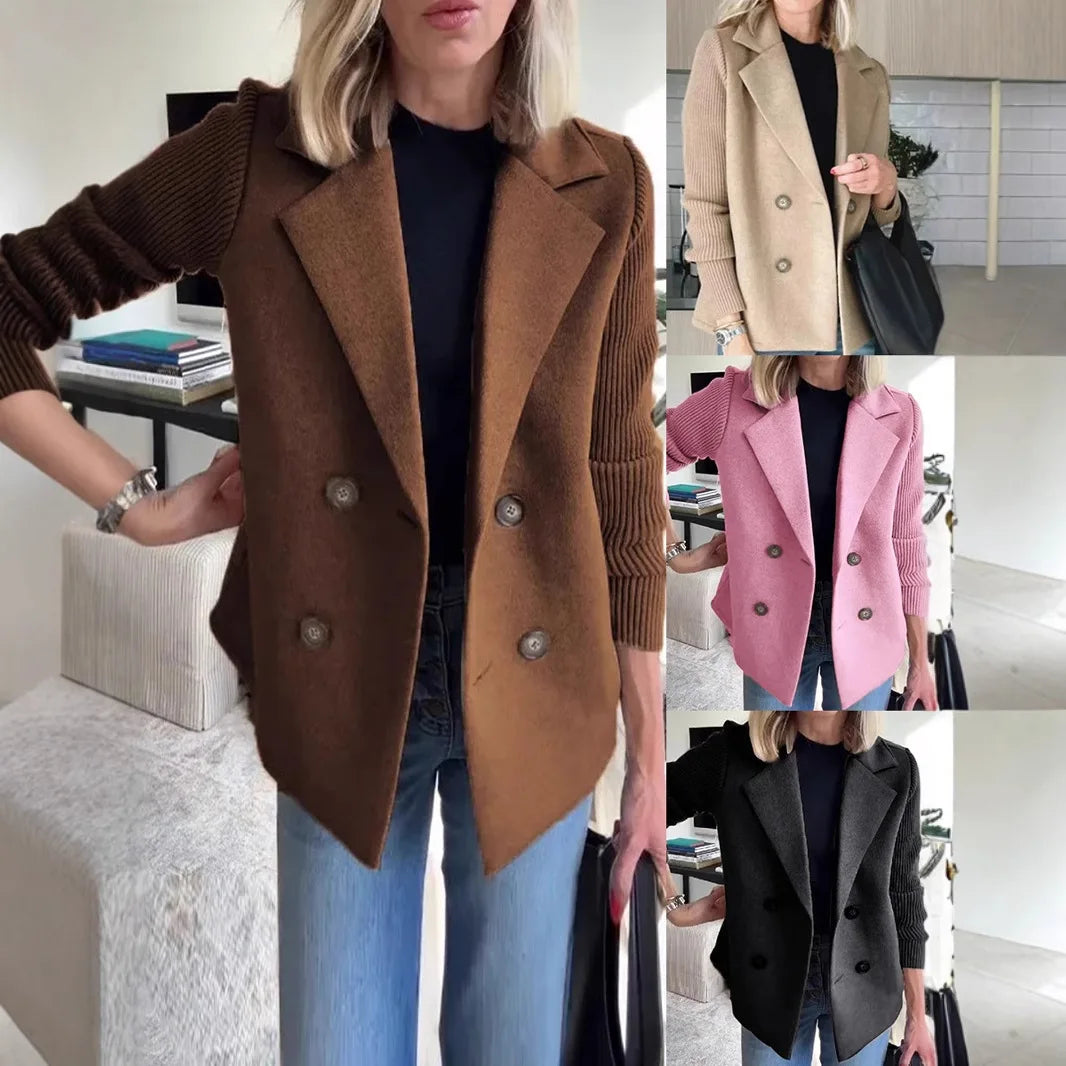 Nuova Collezione Primaverile: Blazer in Maglia con Maniche in Lana e Dettagli Lavorati a Maglia, Giacca Maglione Elegante da Donna