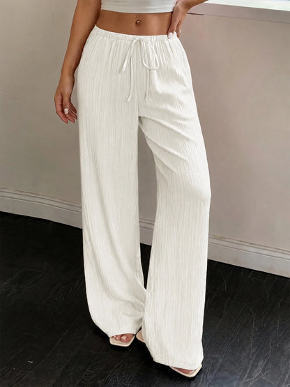 Eleganti Pantaloni Casual da Donna a Gamba Larga in Tinta Unita Versatili