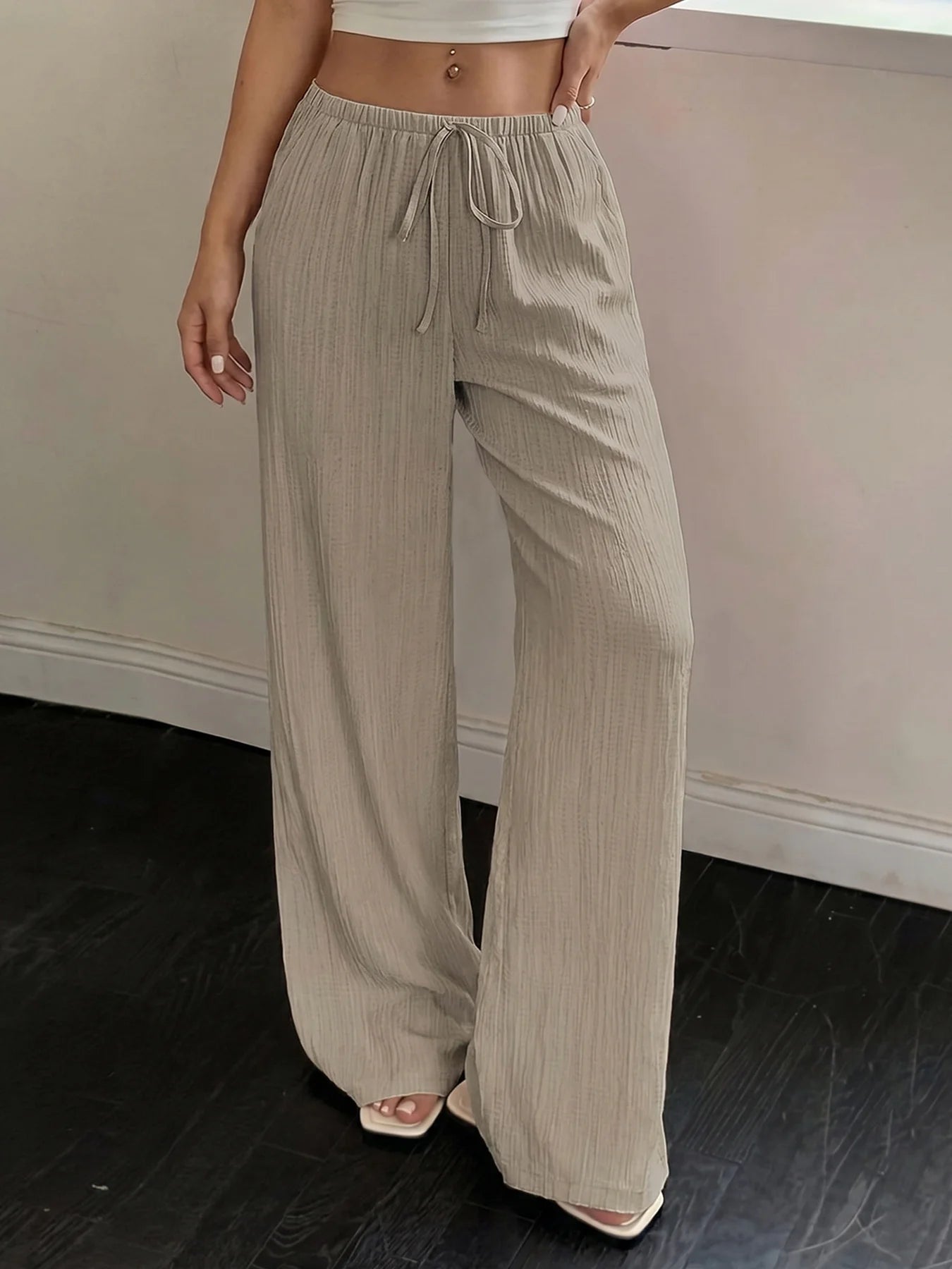Eleganti Pantaloni Casual da Donna a Gamba Larga in Tinta Unita Versatili
