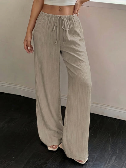 Eleganti Pantaloni Casual da Donna a Gamba Larga in Tinta Unita Versatili