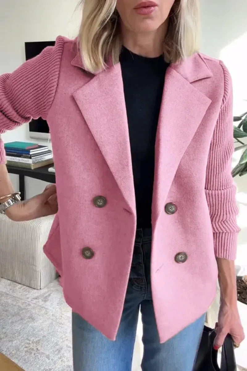 Nuova Collezione Primaverile: Blazer in Maglia con Maniche in Lana e Dettagli Lavorati a Maglia, Giacca Maglione Elegante da Donna