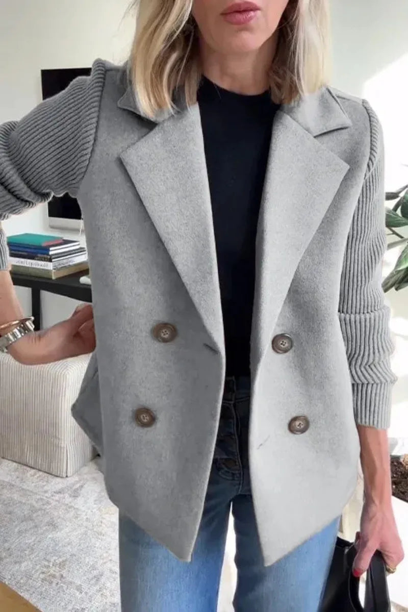Nuova Collezione Primaverile: Blazer in Maglia con Maniche in Lana e Dettagli Lavorati a Maglia, Giacca Maglione Elegante da Donna