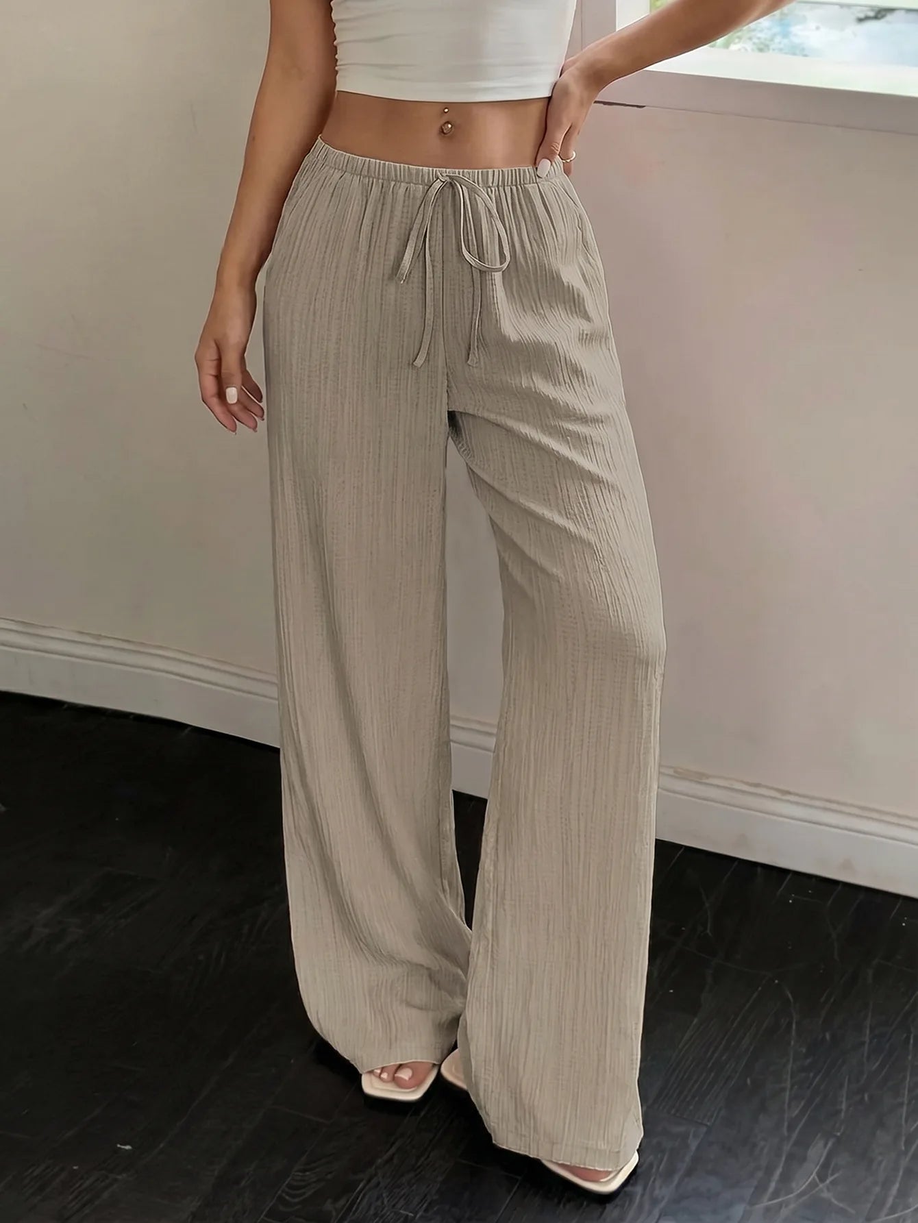Eleganti Pantaloni Casual da Donna a Gamba Larga in Tinta Unita Versatili