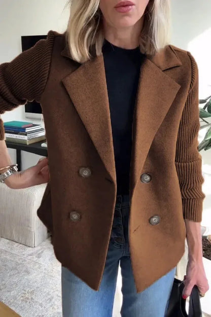 Nuova Collezione Primaverile: Blazer in Maglia con Maniche in Lana e Dettagli Lavorati a Maglia, Giacca Maglione Elegante da Donna