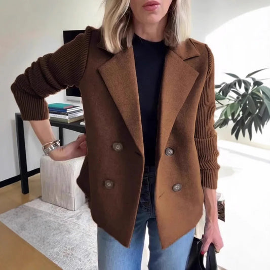 Nuova Collezione Primaverile: Blazer in Maglia con Maniche in Lana e Dettagli Lavorati a Maglia, Giacca Maglione Elegante da Donna