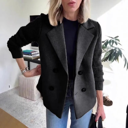 Nuova Collezione Primaverile: Blazer in Maglia con Maniche in Lana e Dettagli Lavorati a Maglia, Giacca Maglione Elegante da Donna