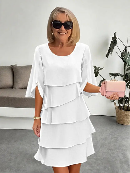Gonna torta da donna estiva Manica a foglia di loto Tinta unita Vita ampia O-collo Semplice moda Pullover Minigonna casual