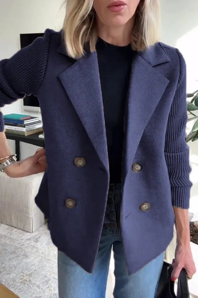 Nuova Collezione Primaverile: Blazer in Maglia con Maniche in Lana e Dettagli Lavorati a Maglia, Giacca Maglione Elegante da Donna