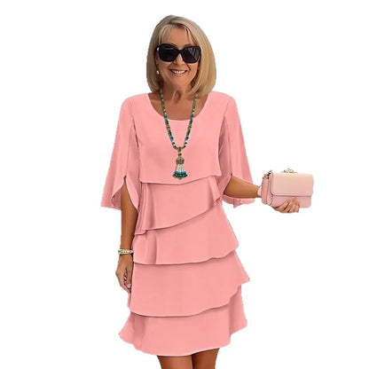 Gonna torta da donna estiva Manica a foglia di loto Tinta unita Vita ampia O-collo Semplice moda Pullover Minigonna casual