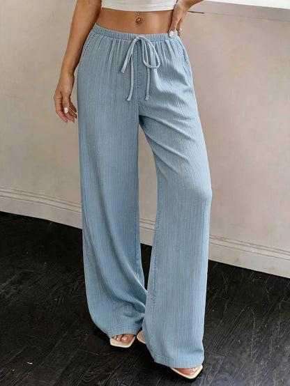 Eleganti Pantaloni Casual da Donna a Gamba Larga in Tinta Unita Versatili