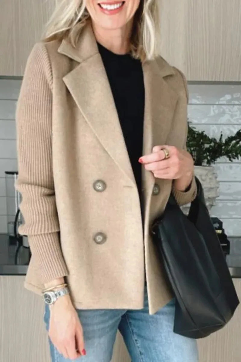 Nuova Collezione Primaverile: Blazer in Maglia con Maniche in Lana e Dettagli Lavorati a Maglia, Giacca Maglione Elegante da Donna