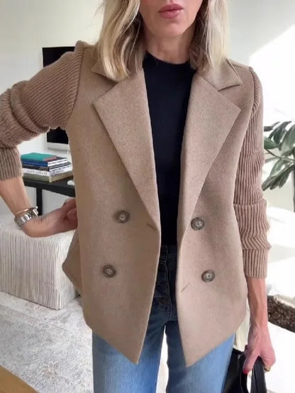 Nuova Collezione Primaverile: Blazer in Maglia con Maniche in Lana e Dettagli Lavorati a Maglia, Giacca Maglione Elegante da Donna