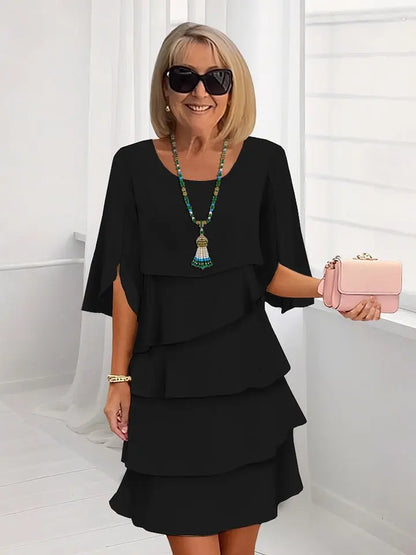 Gonna torta da donna estiva Manica a foglia di loto Tinta unita Vita ampia O-collo Semplice moda Pullover Minigonna casual