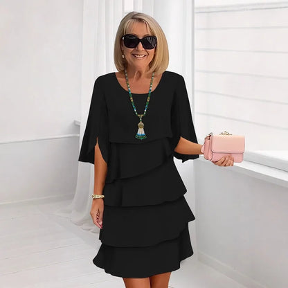 Gonna torta da donna estiva Manica a foglia di loto Tinta unita Vita ampia O-collo Semplice moda Pullover Minigonna casual