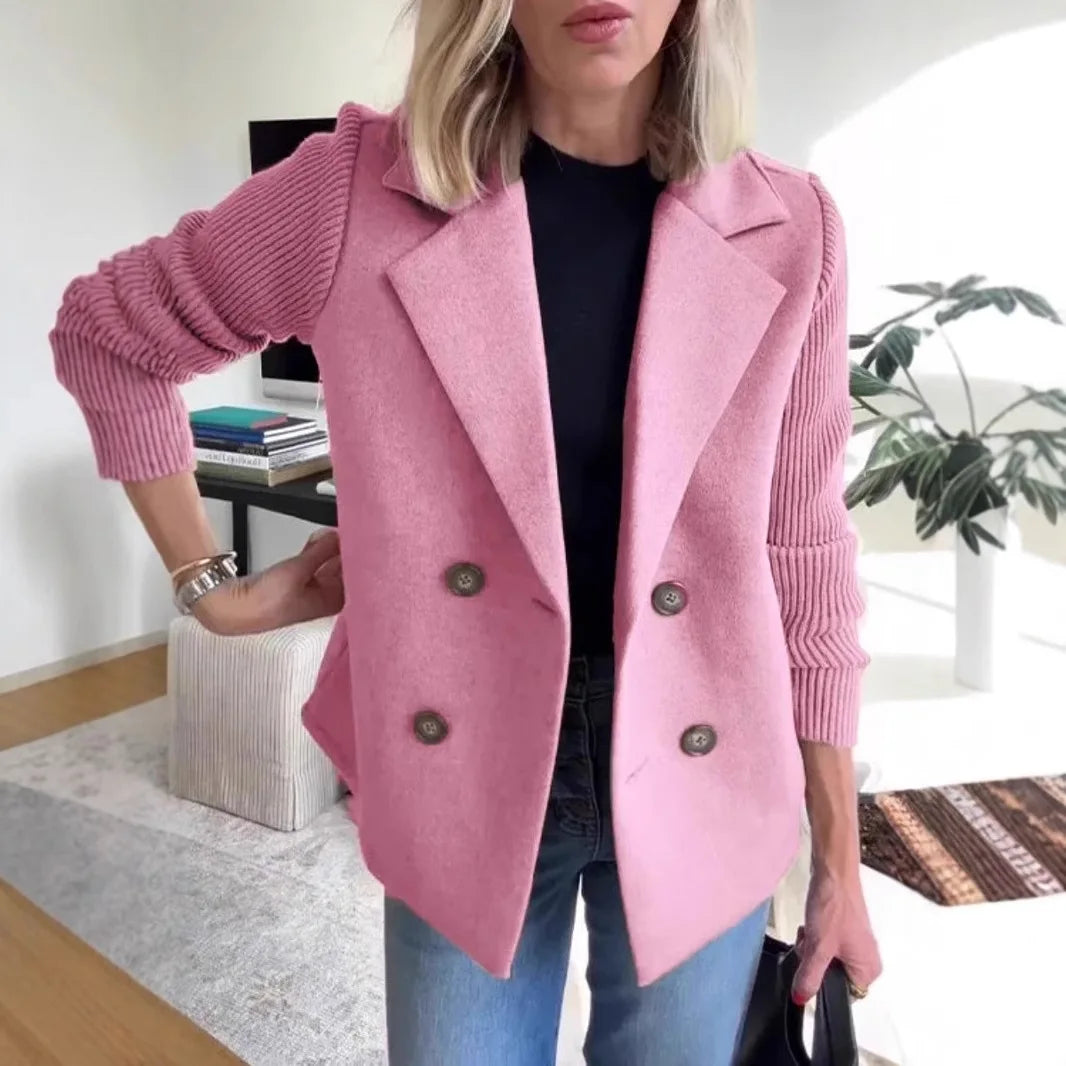 Nuova Collezione Primaverile: Blazer in Maglia con Maniche in Lana e Dettagli Lavorati a Maglia, Giacca Maglione Elegante da Donna
