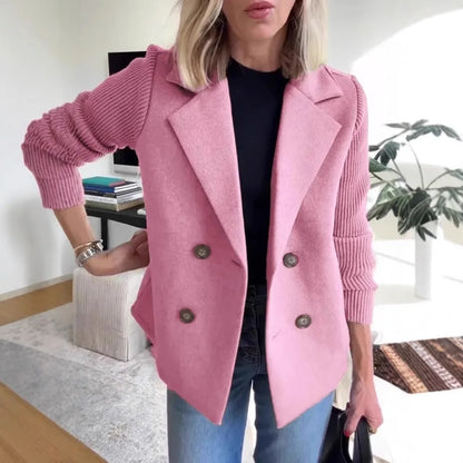 Nuova Collezione Primaverile: Blazer in Maglia con Maniche in Lana e Dettagli Lavorati a Maglia, Giacca Maglione Elegante da Donna